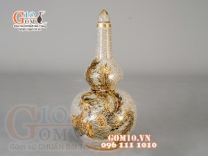 Bộ đồ thờ Như Ý Cát Tường men rạn đắp nổi, vẽ vàng 24k