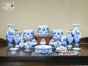 Bộ đồ thờ Như Ý Cát Tường men lam cổ cao cấp 04