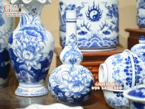 Bộ đồ thờ Như Ý Cát Tường men lam cổ cao cấp 04