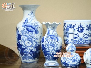 Bộ đồ thờ Như Ý Cát Tường men lam cổ cao cấp 04