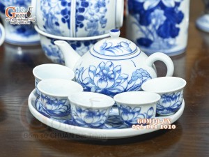 Bộ đồ thờ Như Ý Cát Tường men lam cổ cao cấp 04