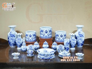 Bộ đồ thờ Như Ý Cát Tường men lam cổ cao cấp 04
