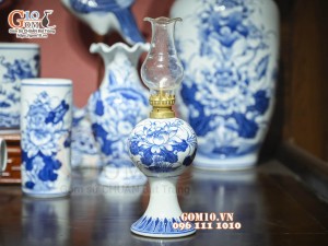 Bộ đồ thờ Như Ý Cát Tường men lam cổ cao cấp 05, cả đỉnh hạc