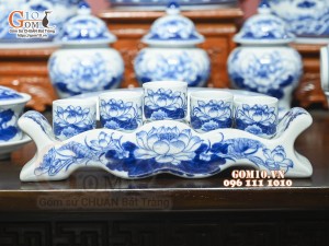 Bộ đồ thờ Như Ý Cát Tường men lam cổ cao cấp 05, cả đỉnh hạc