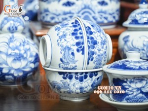 Bộ đồ thờ Như Ý Cát Tường men lam cổ cao cấp 05, cả đỉnh hạc