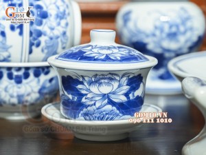 Bộ đồ thờ Như Ý Cát Tường men lam cổ cao cấp 05, cả đỉnh hạc