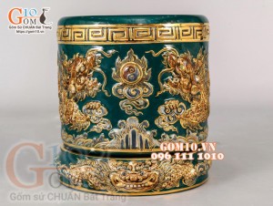 Bộ đồ thờ Phú Quý đắp nổi, Xanh lục bảo - vẽ vàng 24k