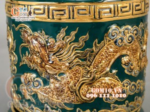 Bộ đồ thờ Phú Quý đắp nổi, Xanh lục bảo - vẽ vàng 24k