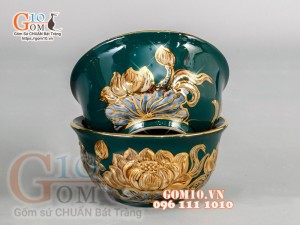 Bộ đồ thờ Phú Quý đắp nổi, Xanh lục bảo - vẽ vàng 24k