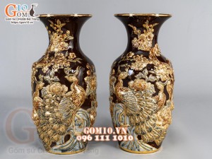 Bộ đồ thờ Phú Quý Tài Lộc đắp nổi, màu nâu - vẽ vàng 24k