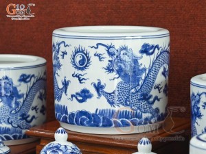 Bộ đồ thờ Phú Quý Tài Lộc men lam cổ, cao cấp 002