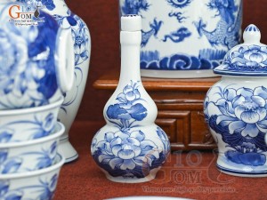 Bộ đồ thờ Phú Quý Tài Lộc men lam cổ, cao cấp 002