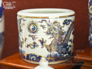 Bộ đồ thờ Phú Quý Tài Lộc men lam cổ vẽ vàng 24k cao cấp 002