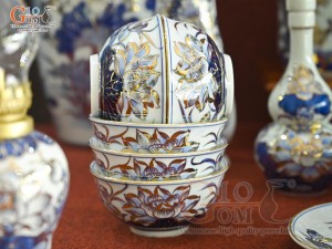 Bộ đồ thờ Phú Quý Tài Lộc men lam cổ vẽ vàng 24k cao cấp 002