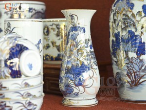 Bộ đồ thờ Phú Quý Tài Lộc men lam cổ vẽ vàng 24k cao cấp 002