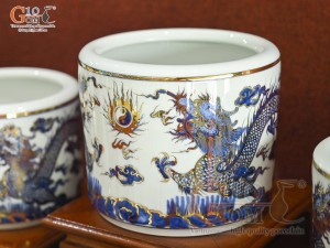 Bộ đồ thờ Phú Quý Tài Lộc men lam cổ vẽ vàng 24k cao cấp 002