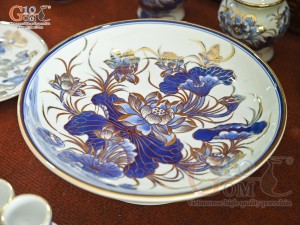 Bộ đồ thờ Phú Quý Tài Lộc men lam cổ vẽ vàng 24k cao cấp 002