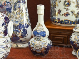 Bộ đồ thờ Phú Quý Tài Lộc men lam cổ vẽ vàng 24k cao cấp 002