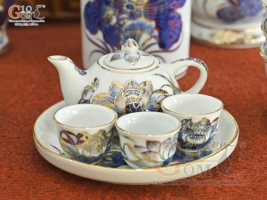 Bộ đồ thờ Phú Quý Tài Lộc men lam cổ vẽ vàng 24k cao cấp 002