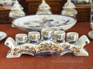 Bộ đồ thờ Phú Quý Tài Lộc men lam cổ vẽ vàng 24k cao cấp 002