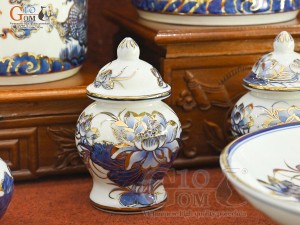 Bộ đồ thờ Phú Quý Tài Lộc men lam cổ vẽ vàng 24k cao cấp 002