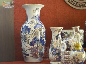 Bộ đồ thờ Phú Quý Tài Lộc men lam cổ vẽ vàng 24k cao cấp 002