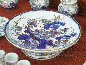 Bộ đồ thờ Phú Quý Tài Lộc men lam cổ vẽ vàng 24k cao cấp 003