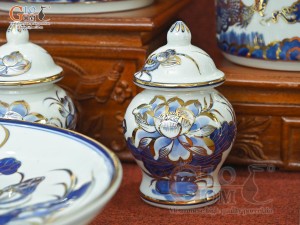 Bộ đồ thờ Phú Quý Tài Lộc men lam cổ vẽ vàng 24k cao cấp 003