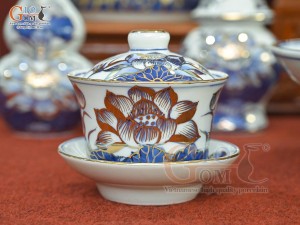 Bộ đồ thờ Phú Quý Tài Lộc men lam cổ vẽ vàng 24k cao cấp 003