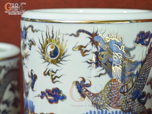 Bộ đồ thờ Phú Quý Tài Lộc men lam cổ vẽ vàng 24k cao cấp 003