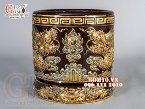 Bộ đồ thờ Phúc Lộc Thọ đắp nổi, màu nâu - vẽ vàng 24k