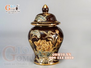 Bộ đồ thờ Phúc Lộc Thọ đắp nổi, màu nâu - vẽ vàng 24k