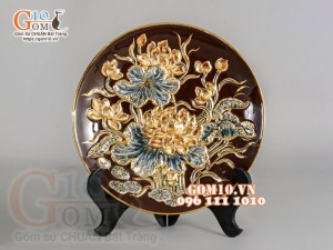 Bộ đồ thờ Phúc Lộc Thọ đắp nổi, màu nâu - vẽ vàng 24k