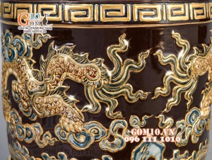 Bộ đồ thờ Phúc Lộc Thọ đắp nổi, màu nâu - vẽ vàng 24k