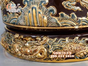 Bộ đồ thờ Phúc Lộc Thọ đắp nổi, màu nâu - vẽ vàng 24k