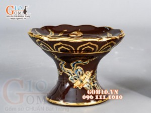 Bộ đồ thờ Phúc Lộc Thọ đắp nổi, màu nâu - vẽ vàng 24k