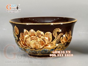 Bộ đồ thờ Phúc Lộc Thọ đắp nổi, màu nâu - vẽ vàng 24k