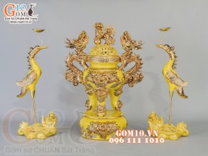 Bộ đồ thờ Phúc Lộc Thọ đắp nổi, màu vàng - vẽ vàng 24k