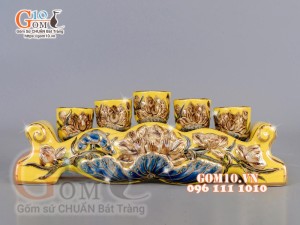 Bộ đồ thờ Phúc Lộc Thọ đắp nổi, màu vàng - vẽ vàng 24k