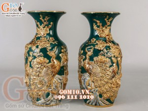 Bộ đồ thờ Phúc Lộc Thọ đắp nổi, Xanh lục bảo - vẽ vàng 24k