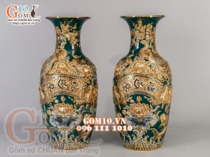 Bộ đồ thờ Phúc Lộc Thọ đắp nổi, Xanh lục bảo - vẽ vàng 24k