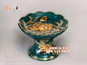 Bộ đồ thờ Phúc Lộc Thọ đắp nổi, Xanh lục bảo - vẽ vàng 24k