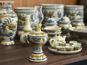 Bộ đồ thờ Phúc Mãn Long Đường men hoàng tộc đắp nổi Rồng (Ban Thờ 1m53)