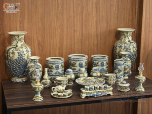 Bộ đồ thờ Phúc Mãn Long Đường men hoàng tộc đắp nổi Rồng (Ban Thờ 1m53)