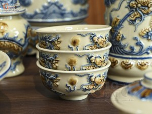 Bộ đồ thờ Phúc Mãn Long Đường men hoàng tộc đắp nổi Rồng (Ban Thờ 1m53)