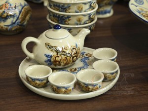 Bộ đồ thờ Phúc Mãn Long Đường men hoàng tộc đắp nổi Rồng (Ban Thờ 1m53)
