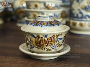 Bộ đồ thờ Phúc Mãn Long Đường men hoàng tộc đắp nổi Rồng (Ban Thờ 1m53)