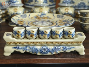 Bộ đồ thờ Phúc Mãn Long Đường men hoàng tộc đắp nổi Rồng (Ban Thờ 1m53)