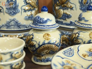 Bộ đồ thờ Phúc Mãn Long Đường men hoàng tộc đắp nổi Rồng (Ban Thờ 1m53)