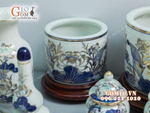 Bộ đồ thờ men lam cổ họa tiết Rồng Sen - vẽ vàng 24k cao cấp